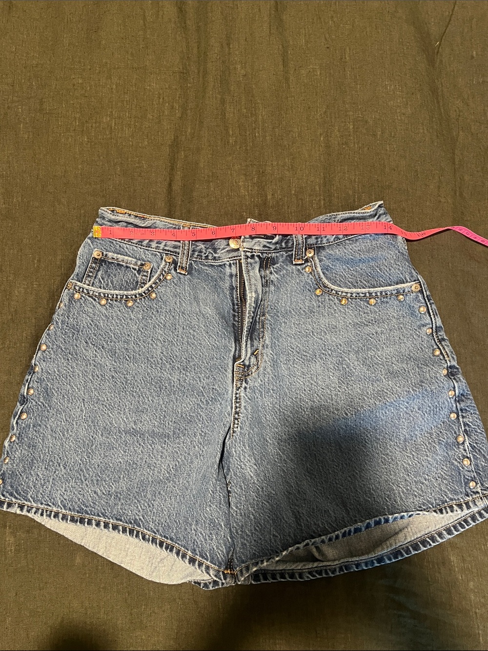 Loose high rise denim studded shorts